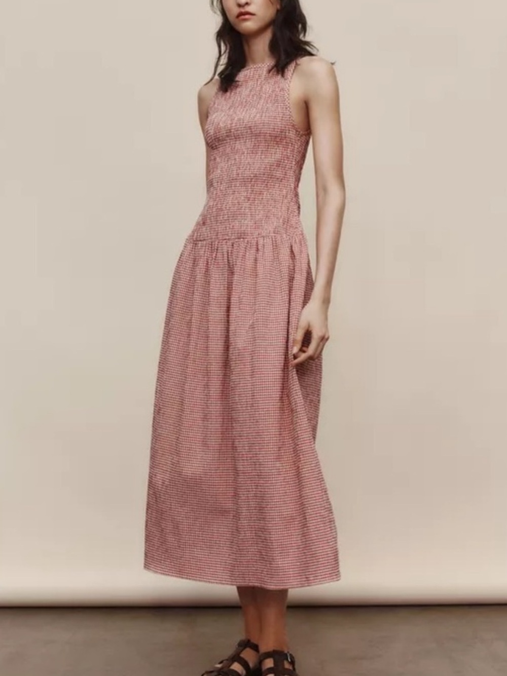 Zara Red Gingham Midi Dress